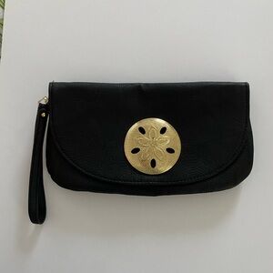 Mud Pie Black Clutch with Gold Sand Dollar great condition